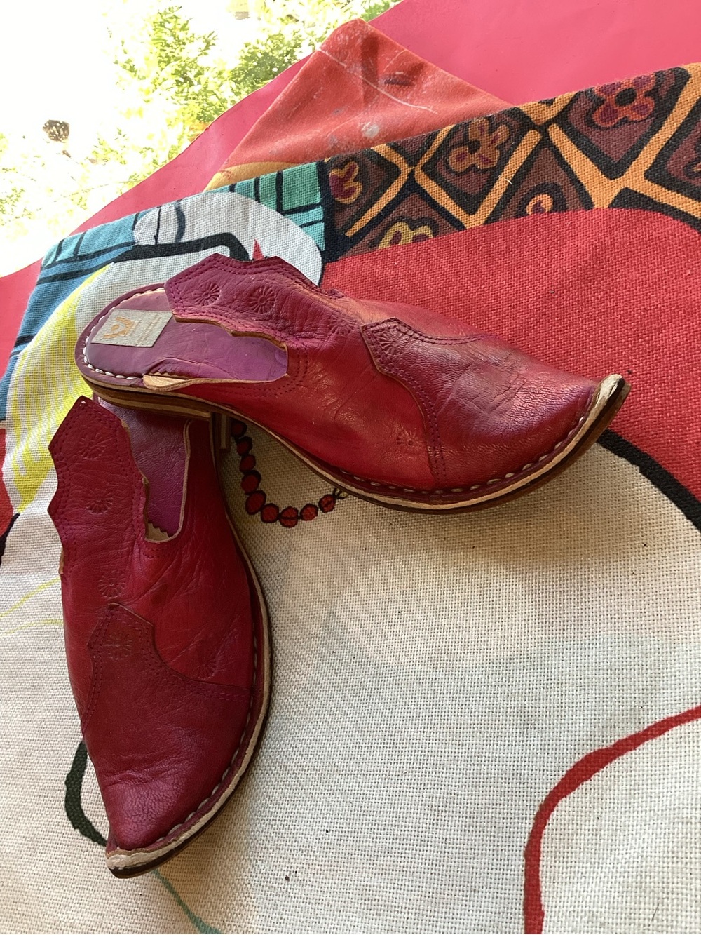 Red leather Moroccan slippers